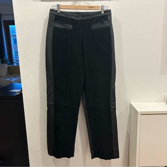 Black genuine Suede and leather Hight waisted Marie Claire pants size 9 - Picture 1 of 13